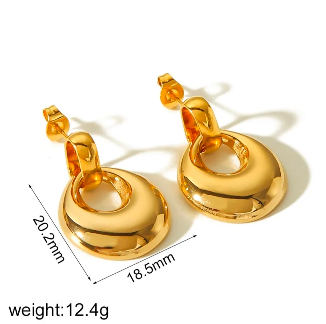 Gold-Tone Stainless Steel Round Pendant Necklace & Earrings Set