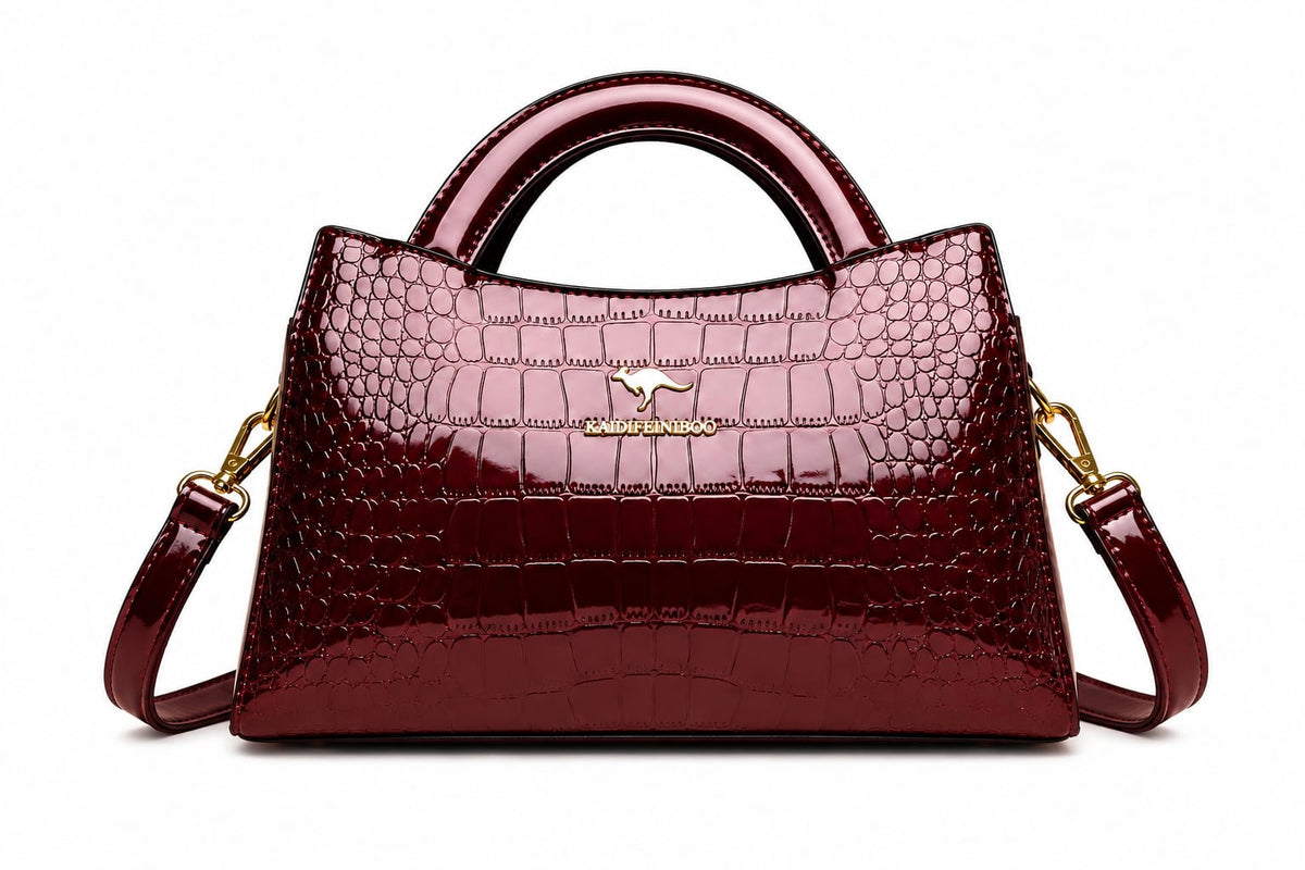 Women’s Crocodile-Embossed Patent Top Handle Shoulder Bag