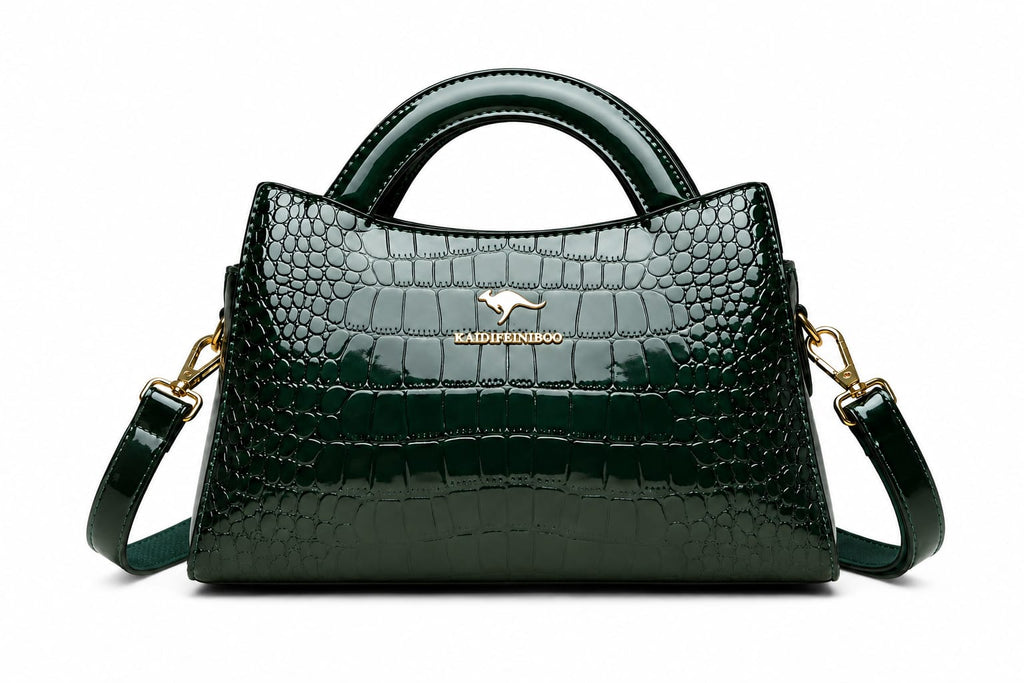 Women’s Crocodile-Embossed Patent Top Handle Shoulder Bag