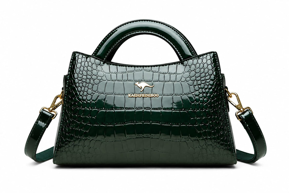 Women’s Crocodile-Embossed Patent Top Handle Shoulder Bag