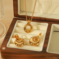 Gold-Tone Stainless Steel Round Pendant Necklace & Earrings Set