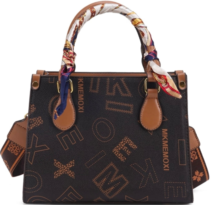 Women’s Printed Top Handle Handbag with Scarf & Shoulder Strap