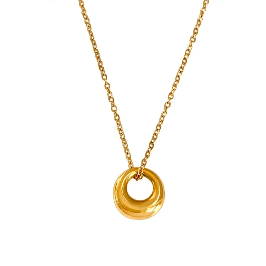 Gold-Tone Stainless Steel Round Pendant Necklace & Earrings Set