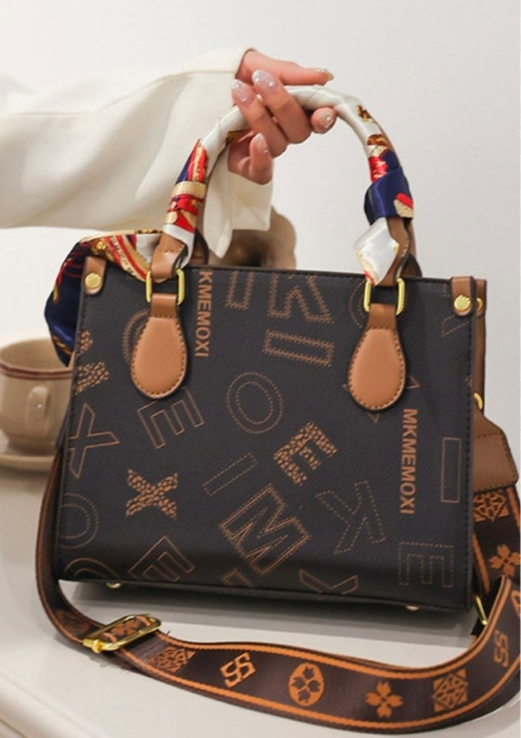 Women’s Printed Top Handle Handbag with Scarf & Shoulder Strap